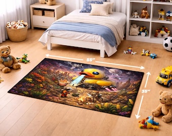 Cosmic Quack Expedition Rug – Astronaut Animals, Galactic Duck, Sci-Fi Kids Decor