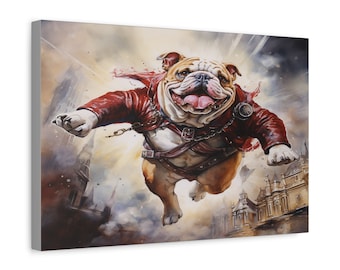 Steampunk Bulldog Canvas Art: Adventure Dog Wall Decor (18"x 12")