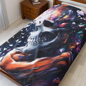 Gothic Skull Velveteen Plush Blanket: Floral Macabre Throw