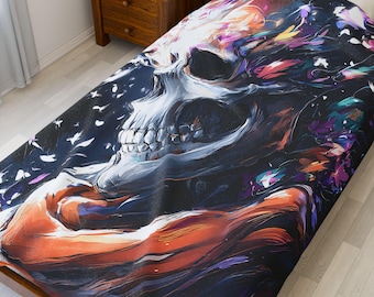 Gothic Skull Velveteen Plush Blanket: Floral Macabre Throw