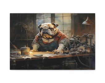 Steampunk Bulldog Canvas Art: English Bulldog Workshop Home Decor