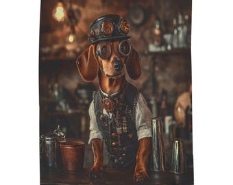 Steampunk Dachshund Velveteen Plush Blanket: Cozy Dog Lover Throw