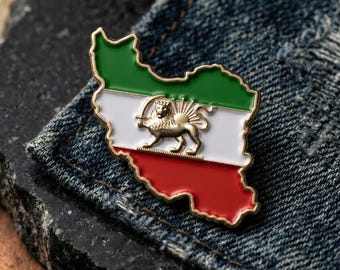 Iran Kaart Broche Pins Roestvrij Staal Perzië Iran Vlag Leeuw en Zon