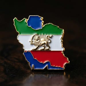 Pin con el mapa del León y el Sol – Insignia de solapa esmaltada con el legado de Shir O Khorshid – Símbolo Pahlavi de Javid Shah – Pin Pahlavi en relieve 3D para el pecho