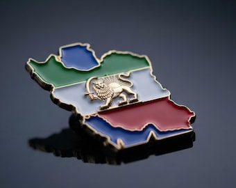 Lion and Sun Map Pin – Shir O Khorshid Heritage Enamel Lapel Badge – Javid Shah Pahlavi Symbol - Raised 3D Chest Pahlavi Pin