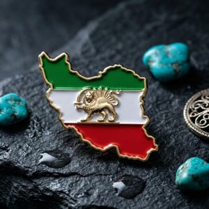 Pin con mapa del león y el sol – Insignia de solapa esmaltada Shir O Khorshid Heritage – Símbolo Pahlavi de Javid Shah - Pin Pahlavi en relieve 3D para el pecho sin mar