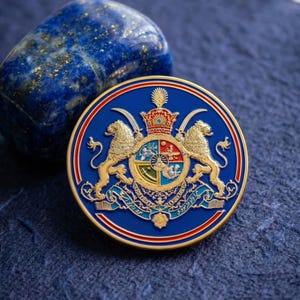 Pin con el escudo de armas de Pahlavi: emblema real del león y el sol, pin de solapa esmaltado con el símbolo de Pahlavi, insignia de la herencia de Pahlavi, regalos persas de lujo.
