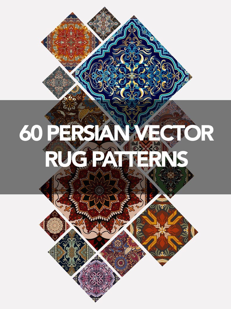 60 Persian Rug Vector Bundle, Persian Carpet Patterns, Vintage Persian ...