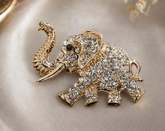 Gold Elephant Brooch, Elephant Pin, Animal Lapel Pin, Decorative Jewellery Gift