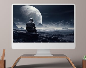 Fondo de pantalla digital 5K de astronauta lunar / Fondo abstracto para PC y Mac (Descarga digital)