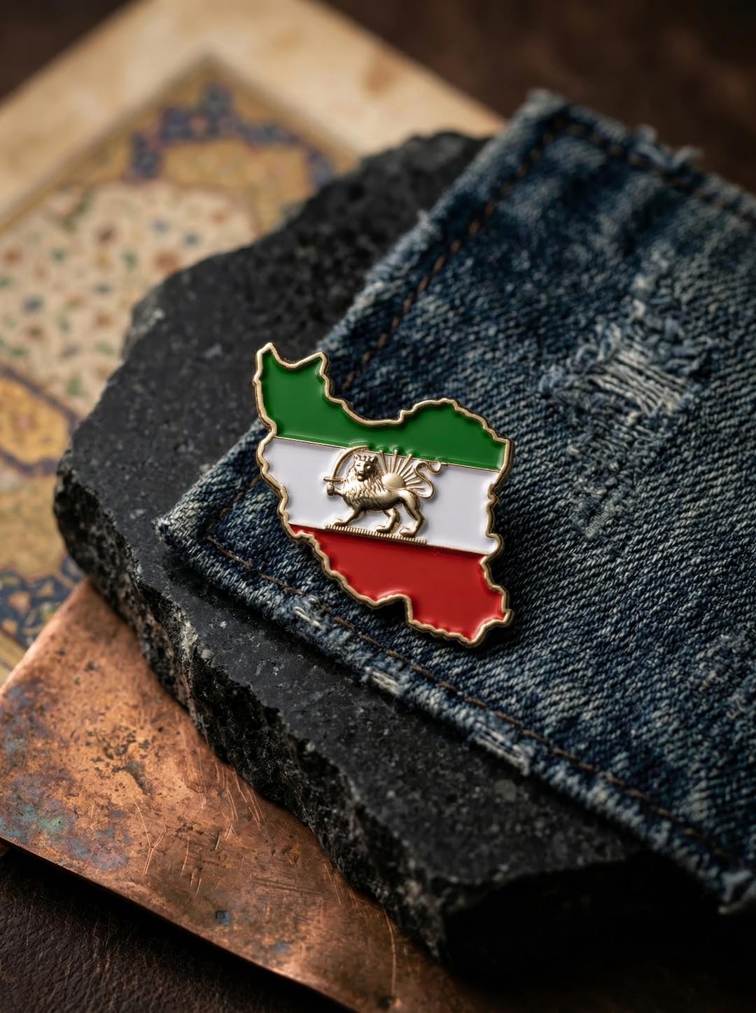 Lion and Sun Map Pin – Shir O Khorshid Heritage Enamel Lapel Badge ...