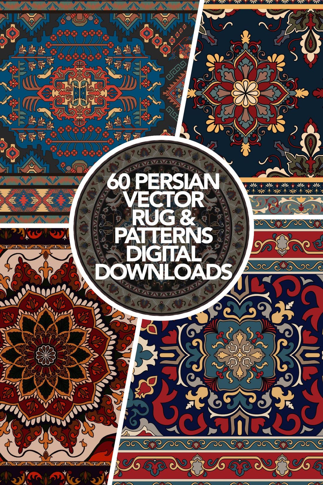 60 Persian Rug Vector Bundle, Persian Carpet Patterns, Vintage Persian ...