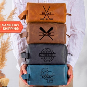 Cadeau hockey, Trousse de toilette personnalisée, Cadeau pour entraîneur de hockey, Cadeaux d'équipe, Cadeaux de soirée pour seniors, Sac d'accessoires de hockey, Kit Dopp en cuir pour garçons
