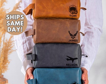 Pilot Gifts for Men, Personalized Dopp Kit, Custom Air Force Staff Gift, Airplanes Gift, Aviation, Aircraft, Airplane, Leather Toiletry Bag