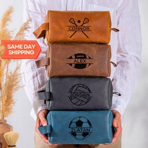 Cadeau de crosse, Trousse de toilette personnalisée, Cadeau pour entraîneur de crosse, Cadeaux d'équipe, Cadeaux de soirée pour seniors, Sac d'accessoires de crosse, Kit Dopp en cuir pour homme