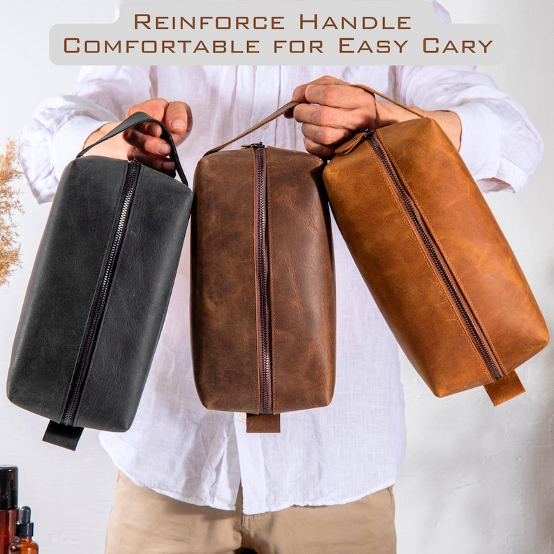 Personalized Leather Dopp Kit, Groomsmen Gift, Anniversary Gifts For Men, Toiletry Bag, Birthday Gift, Fathers Day, Graduation Gift, Bag for Him, Wedding Gift for Men, Husband, Daddy, Boyfriend, Best Man, Engraving, Handmade Top Grain Cowhide