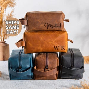 Mens Leather Toiletry Bag Personalized Gift For Men Boyfriend Birthday Gift For Dad, Groomsmen Gift For Him Fathers Day Gift Graduation Gift
