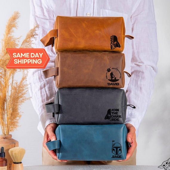 Personalized S Wars Leather DoppKit, Engraved Mens Toiletry Bag, Star W Lover, Wedding Gift, Gift for Him, Boyfriend Gift, Groomsmen Gifts