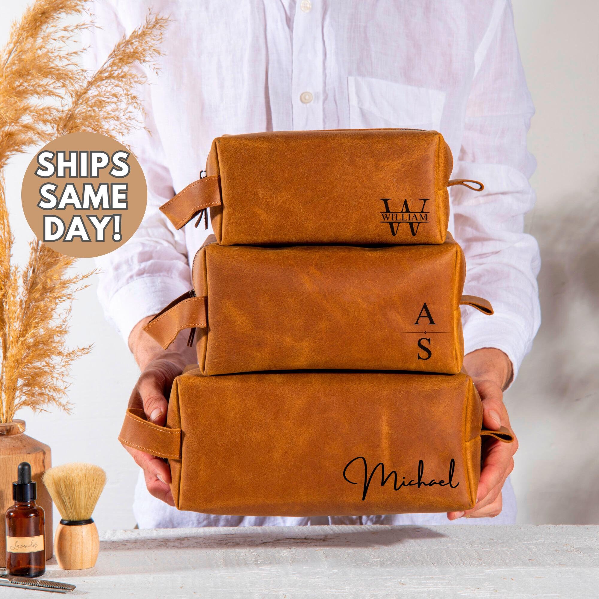 thumbnail image 2 of Personalized Leather Dopp Kit For Men - Monogrammed Toiletry Bag For Travel - Premium Grooming Gift For Husband - Groovy Guy Gifts 2 of 13
