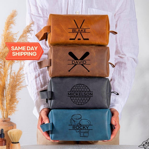 Hockey Gift, Personalized Toiletry Bag, Hockey Coach Gift, Team Gifts, Senior Night Gifts, Hockey Accessory Bag, Leather Dopp Kit for Boys