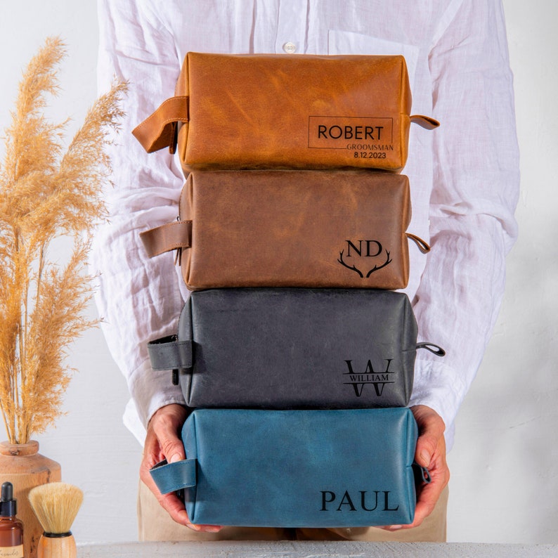 Personalized Leather Dopp Kit: Custom Engraved Travel Toiletry Bag - Etsy