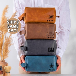 Trousse de toilette personnalisée en cuir pour hommes pour joueurs de football, Kit Dopp personnalisé en cuir pour équipes de football, Fan de sport, Cadeau pour la fête des pères