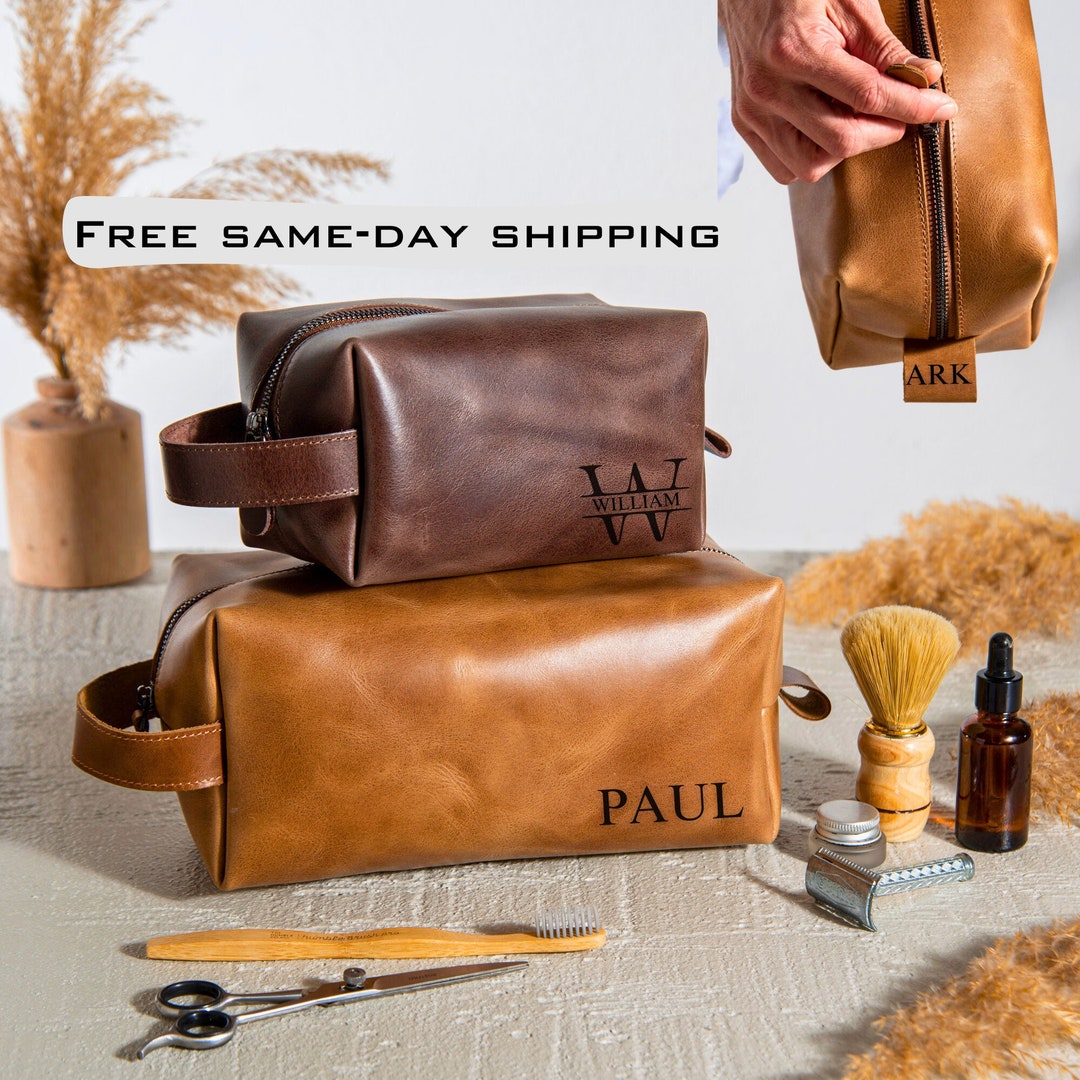 Personalized Groomsmen Dopp Kit, Leather Toiletry Bag for Him, Groomsman Gift, Leather ...