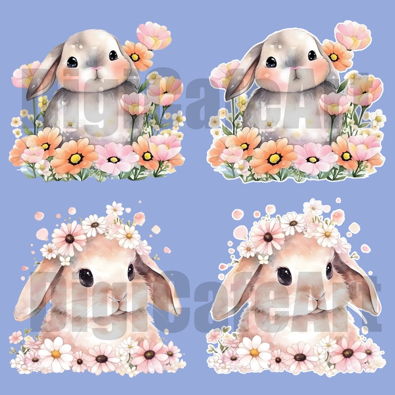 Cute Bunnies Clipart Bundle, 12 Transparent PNG, Commercial Use ...