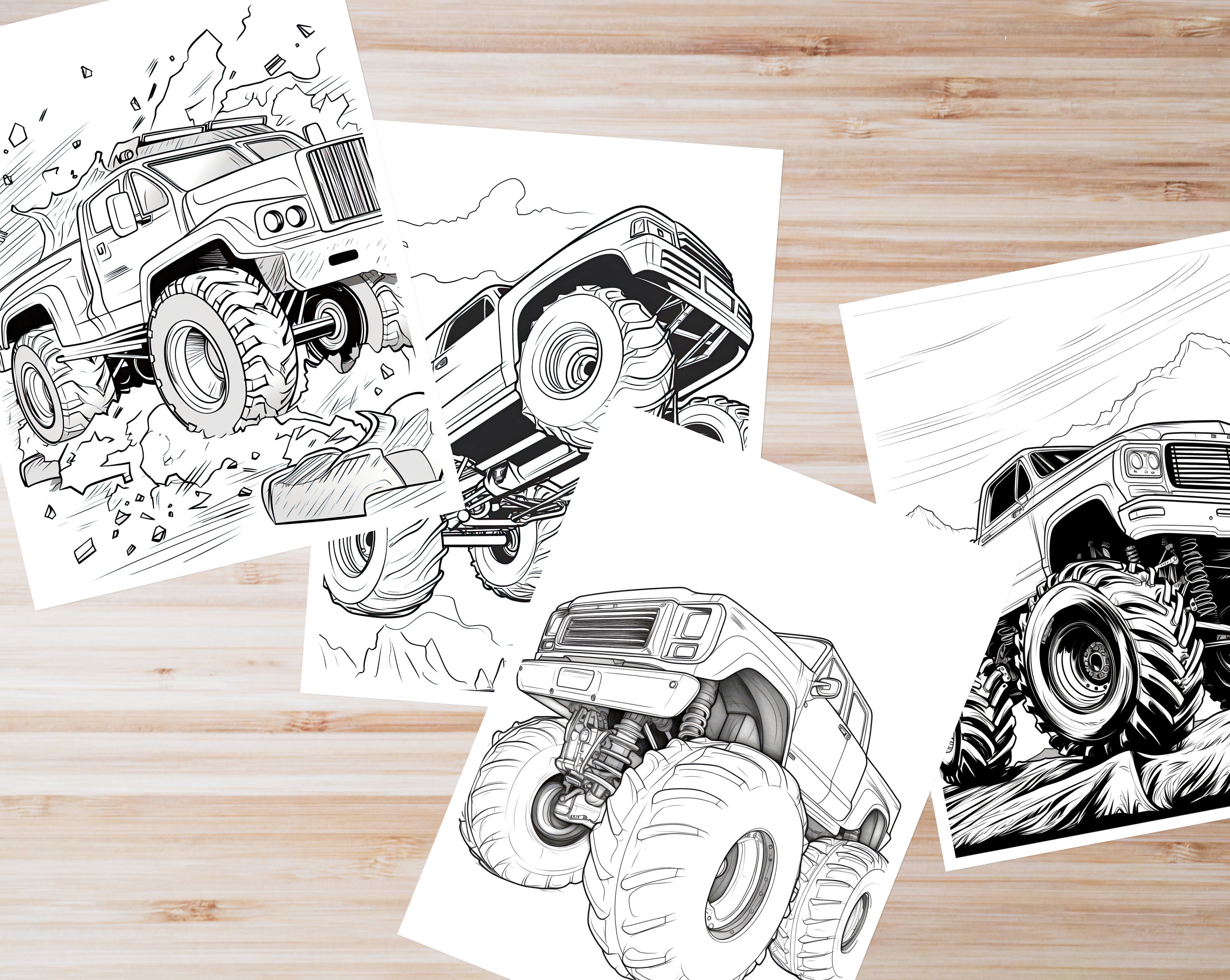 Monster Truck Coloring Pages for Kids Midjourney Printable Art Crafts