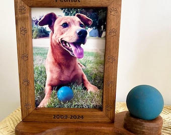 Pet Memorial Frame. Unique way to display a photo of your special pet and his or her favorite ball toy.