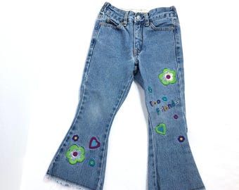 Limited Vintage Hippie Y2K-jeans meisjes peuter maat 4 met geborduurde bloemen