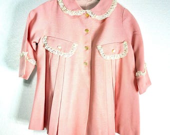 Girls Vintage Handmade Pink Jacket with Lace Trim and Lining 6-12 Months