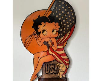 Betty Boop met Amerikaanse vlag Vintage lijstloze kunstmuur 1990-galerij 92