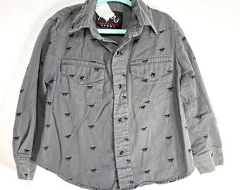 Roper Sport Vintage Western Rodeo Gray Black Pearl Button Down Long Sleeve Kids5