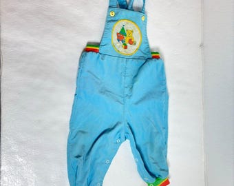 Health-tex Vintage 80s Blue Yellow Bear Bib Overalls 24 Months Corduroy
