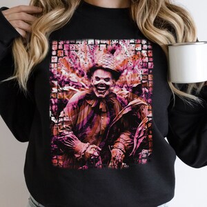 Creepy Smiling Clown Aesthetic Sweater, Spooky Pink Orange Vintage Halloween Design Top, Trendy Gift Sweatshirt for Eerie Clowncore Lover