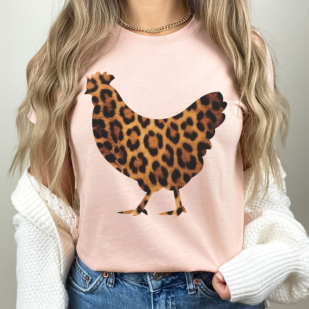 Leopard Pattern Chicken Cool Leopard Print Chicken Silhouette Tshirt, Faux Texture Hen Shape ...