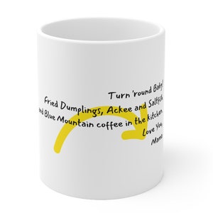 Celebrating Breakfast with your Son or Daughter with a cozy Ackee and Saltfish, Jamaican Blue Mountain Coffee, Ceramic Mug 11oz Mama