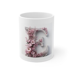 Personalized 11 oz Ceramic Mug with the letter E in marble; one each for the whole family, reunion, Gift for her; Birthday present; Graduate