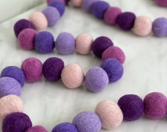 Purple Felted Wool Ball Garland |  Party Decor | Valentine's Day Garland| Galentine's Day | Lover Inspired Garland