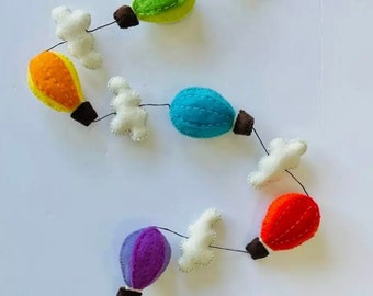 Hot Air Balloon Felted Wool Garland | Spring Decor| Birthday Party | Spring Party Decorations | Nursery Garland| Rainbow Hot Air Balloons