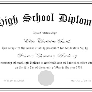 High School Diploma Template, Homeschool Graduate, * CANVA customizable*