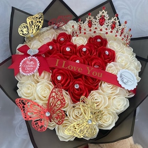 Herzstrauß, Liebesstrauß, Abschlussfeier Ramo Buchon, Geburtstagsstrauß Ewiger Rosen, riesiger realistischer Blumenstrauß, Jubiläum, Vorschlag