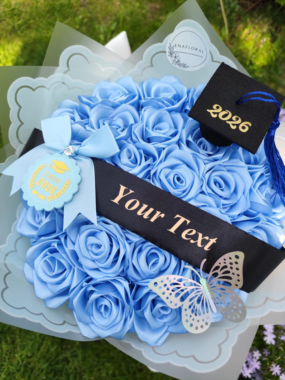 Graduation Bouquet, Custom Color Ramo Buchon, Grad 2026 Gift, Keepsake Eternal Rose Bouquet Handmade Fake Flower, Ever Lasting Flower