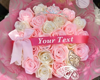 Pink Eternal Rose Bouquet, Ribbon Rose Bouquet, Handmade Flower Bouquet, Rose Bouquet, Ramo Buchon, Birthday Bouquet Anniversary Quinceanera
