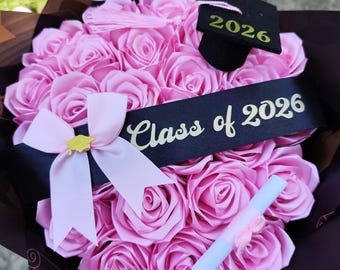 Graduation Bouquet Ramo Buchon, Grad 2026 Gift, Custom Eternal Rose Bouquet Handmade Fake Flower, Ever Lasting Flower