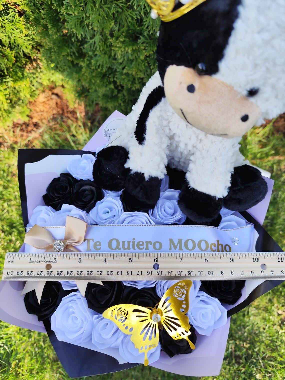 Cow Ribbon Ramo Vaquita Ramo Buchon, Cow Plushie Ramo Buchon, Eternal Rose Bouquet ...