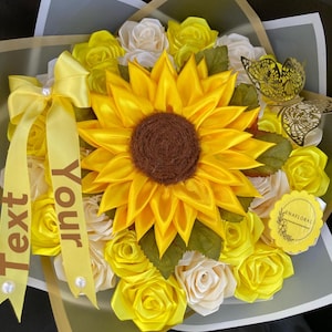 Yellow Bouquet, March 21 Bouquet, Sunflower Ramo Buchon, Eternal Rose Bouquet, Handmade Fake Flower Bouquet, Ever Lasting Flower Arrangement