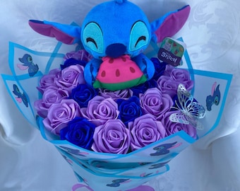 Stitch Ramo Buchon, Eternal Rose Bouquet, Plush Toy Bouquet, Handmade Bouquet, Ever Lasting Flower, Birthday, Cute Bouquet, Anniversary