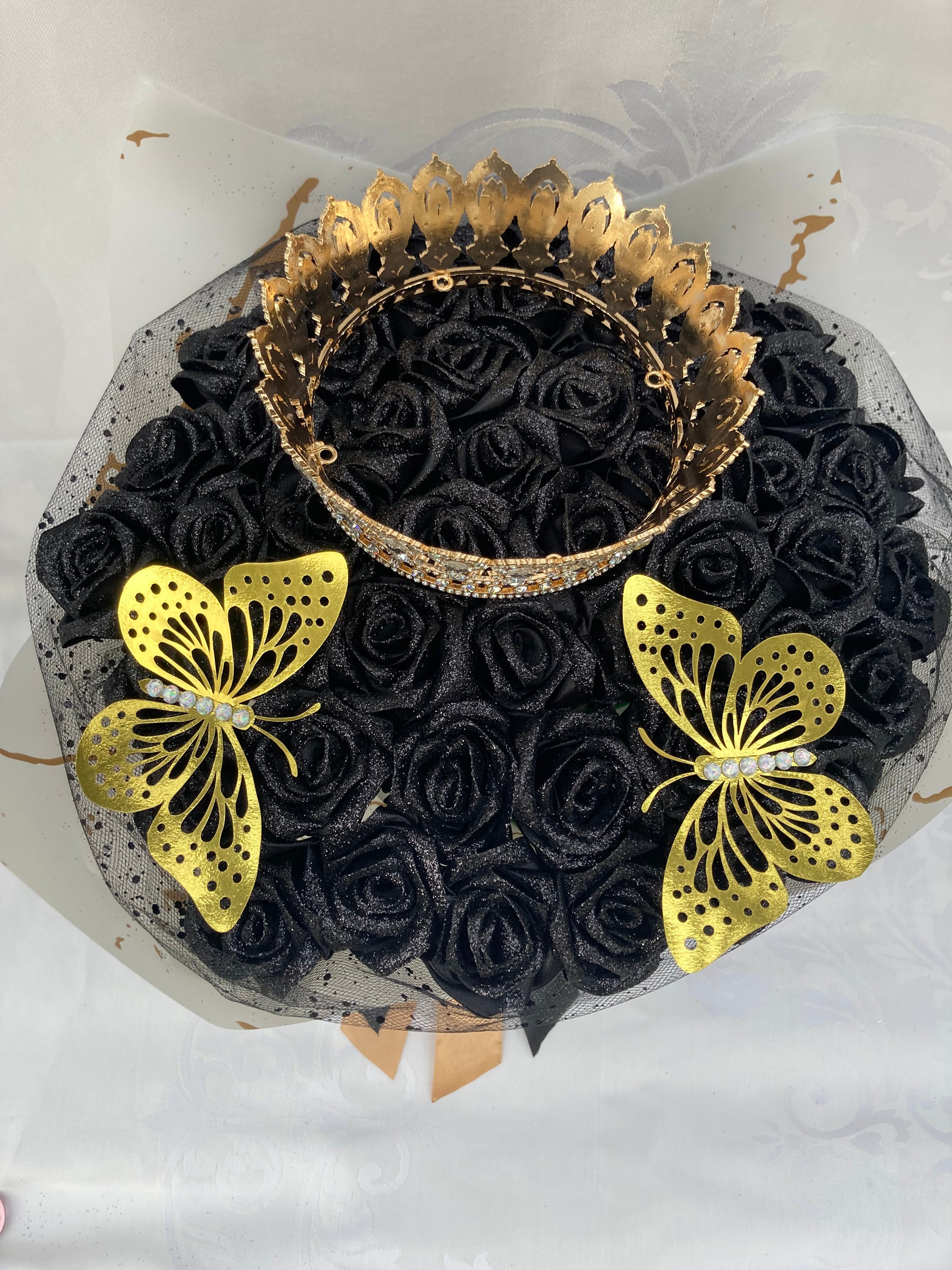 Black Glitter Rose Ramo, Eternal Rose Bouquet, Handmade Fake
